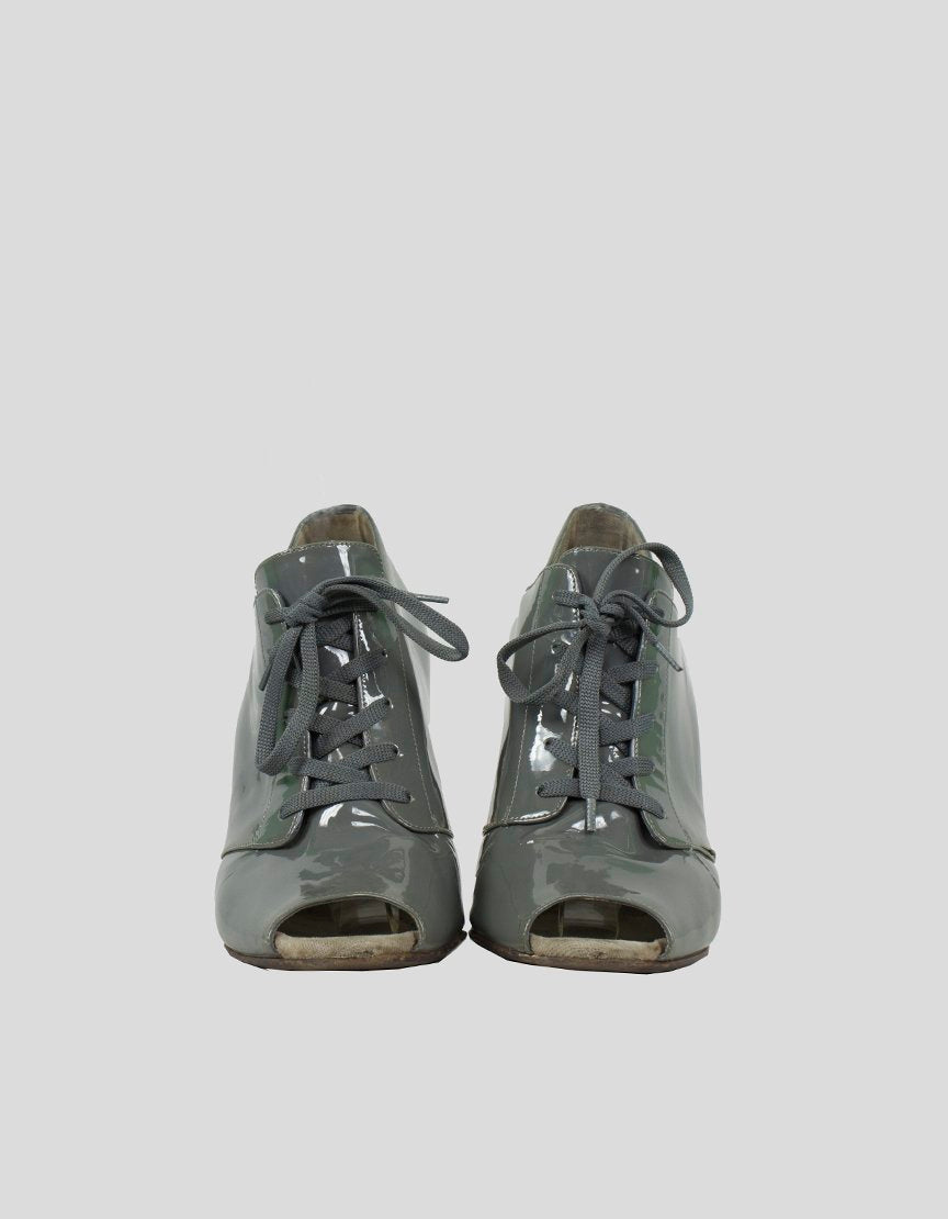 Dolce & Gabbana Grey Patent Leather Peep Toe Booties - 9.5 US | 39.5 IT