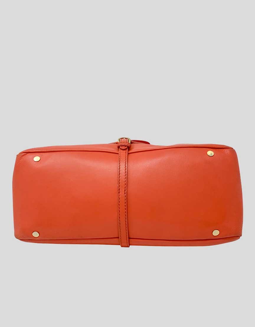 Jimmy Choo Tulita Orange Shoulder Bag With Gold Tone Hardware Single Rolled Leather Shoulder Strap Buckle Adornment At Front