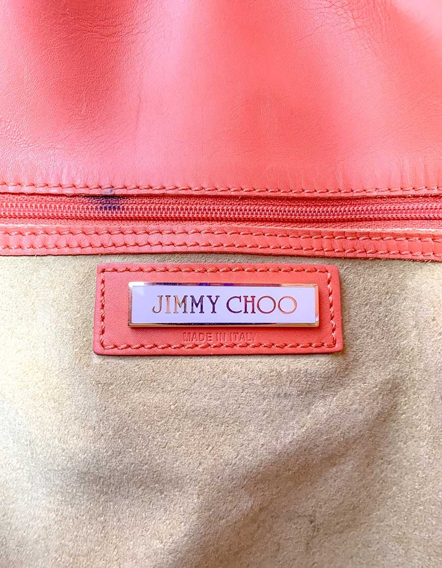 Jimmy Choo Tulita Orange Shoulder Bag With Gold Tone Hardware Single Rolled Leather Shoulder Strap Buckle Adornment At Front