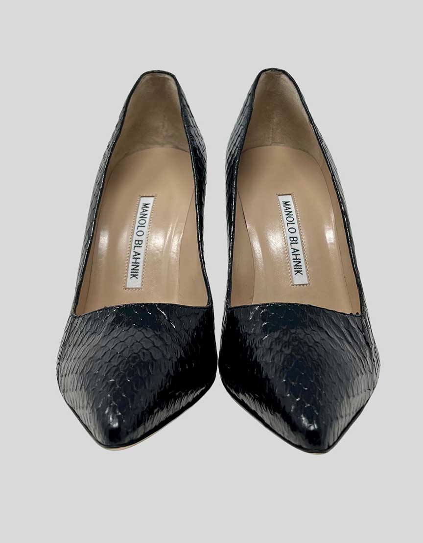 Manolo Blahnik Black BB Snakeskin Embossed Pumps - 39 IT | 9 US