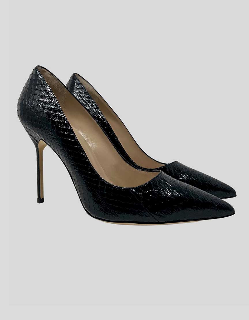 Manolo Blahnik Black BB Snakeskin Embossed Pumps - 39 IT | 9 US