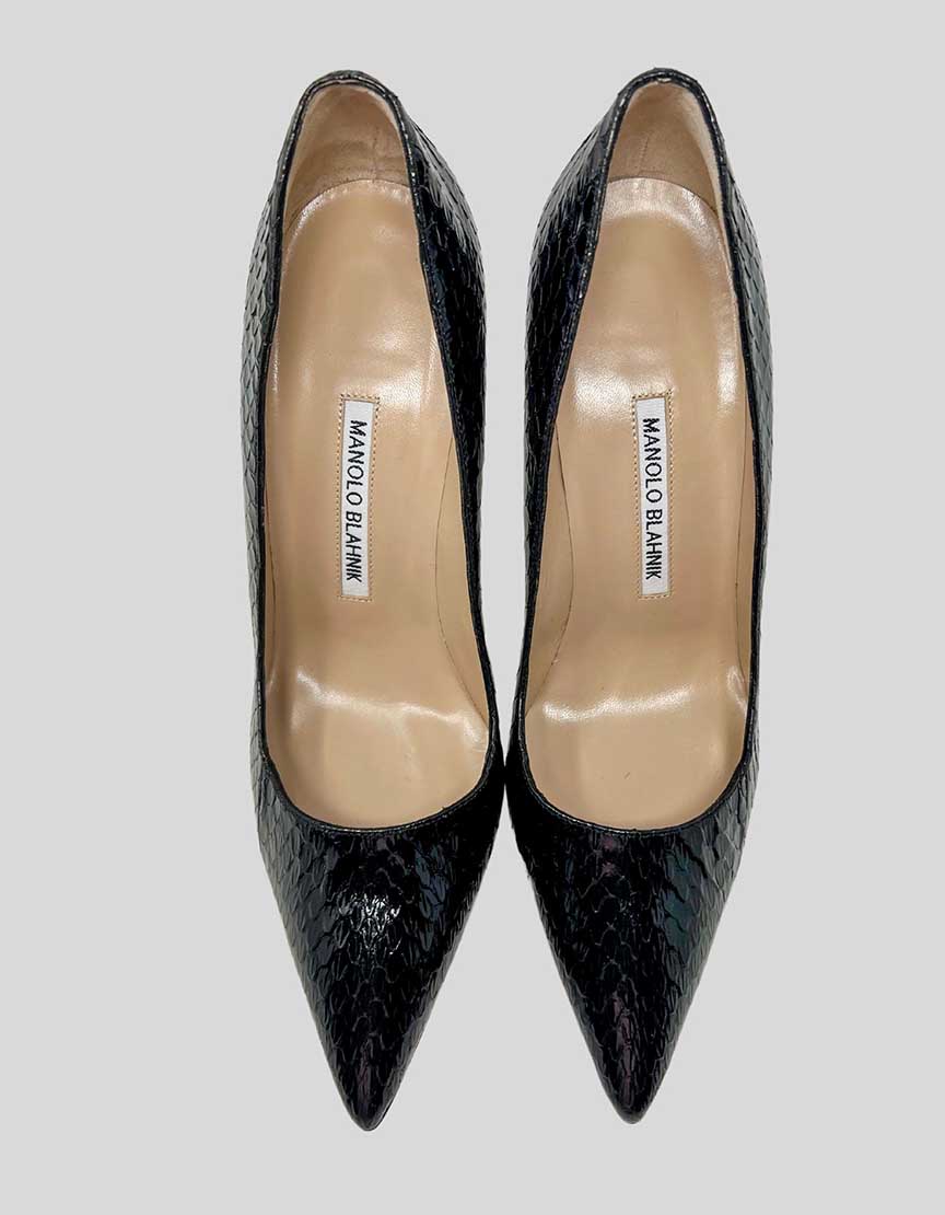 Manolo Blahnik Black BB Snakeskin Embossed Pumps - 39 IT | 9 US