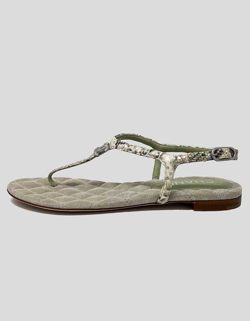 CHANEL T-Strap Sandals With CC Logo Size: 36.5 IT