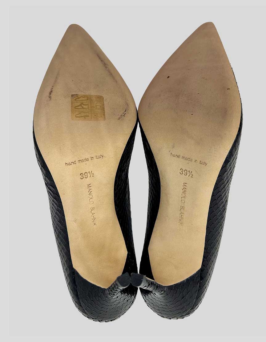 Manolo Blahnik Black BB Snakeskin Embossed Pumps - 39.5 IT | 9.5 US