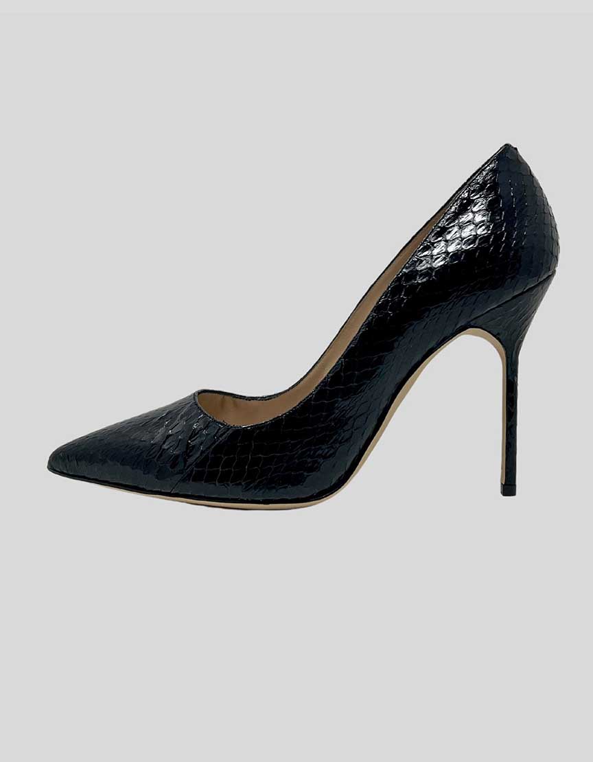 Manolo Blahnik Black BB Snakeskin Embossed Pumps - 39.5 IT | 9.5 US