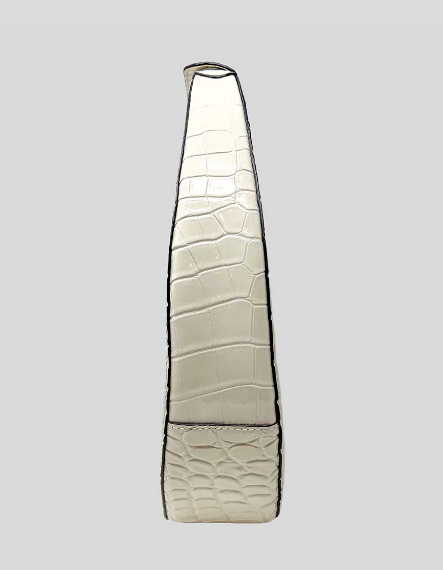 STAUD Top Handle Bag in cream croc embossed leather