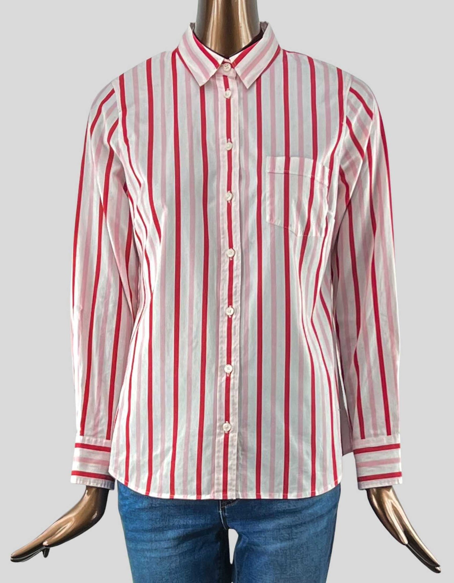 J. Crew Factory Relaxed-fit Washed Cotton Poplin Shirt in Pink Stripe - Small