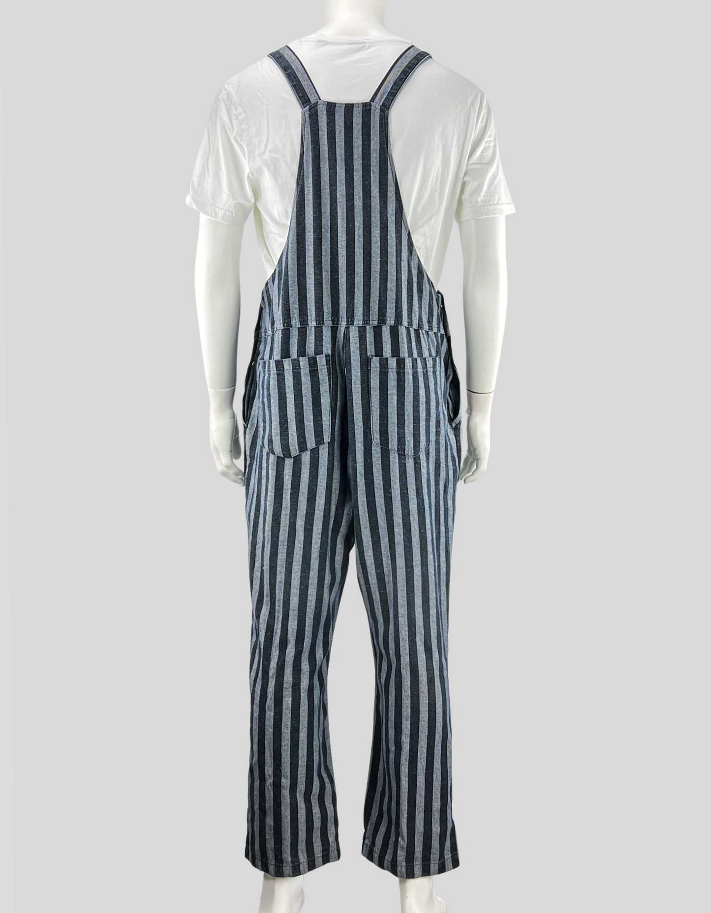 OVER KLESHAS Blue & Grey Striped Overall Bib - Medium