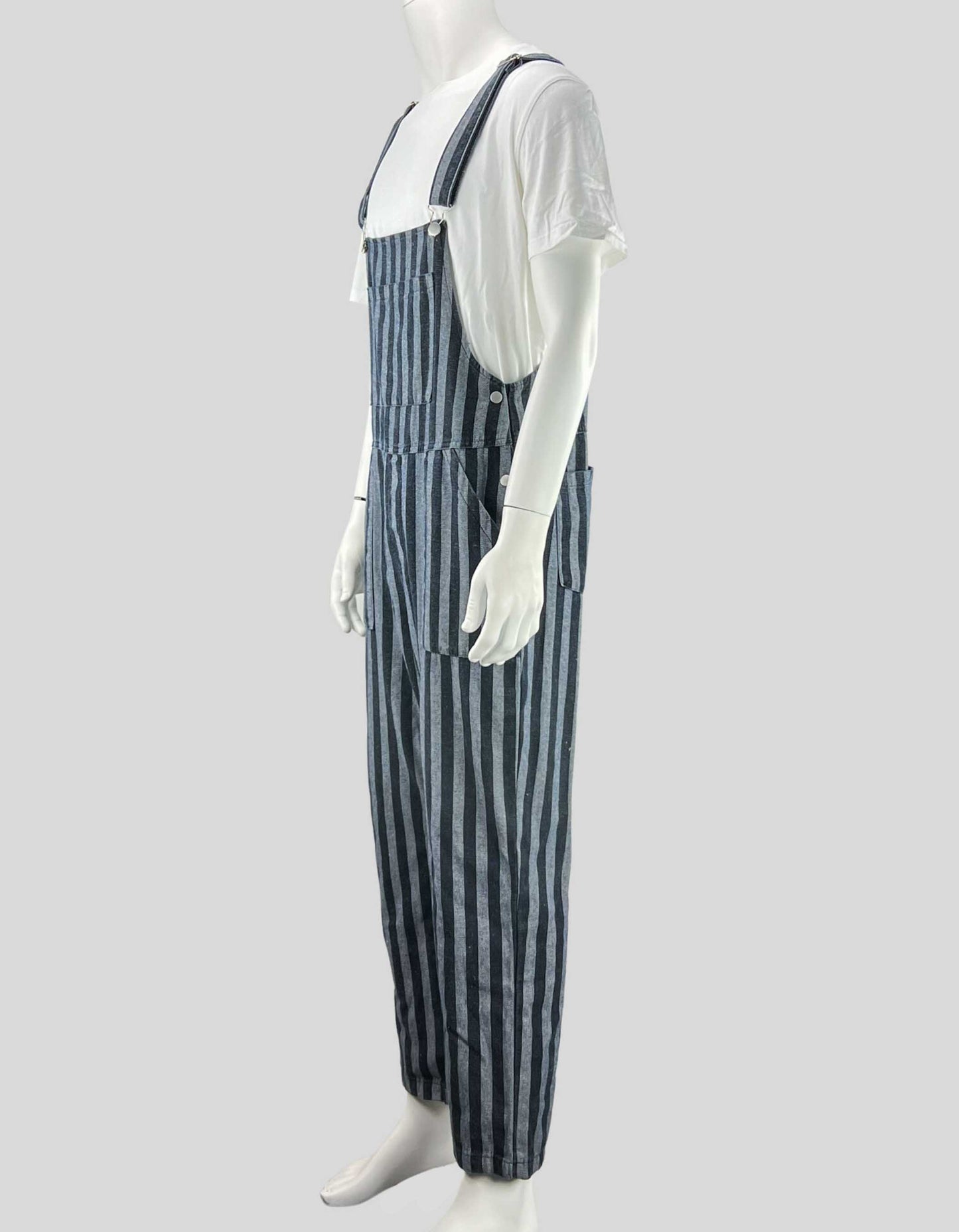 OVER KLESHAS Blue & Grey Striped Overall Bib - Medium