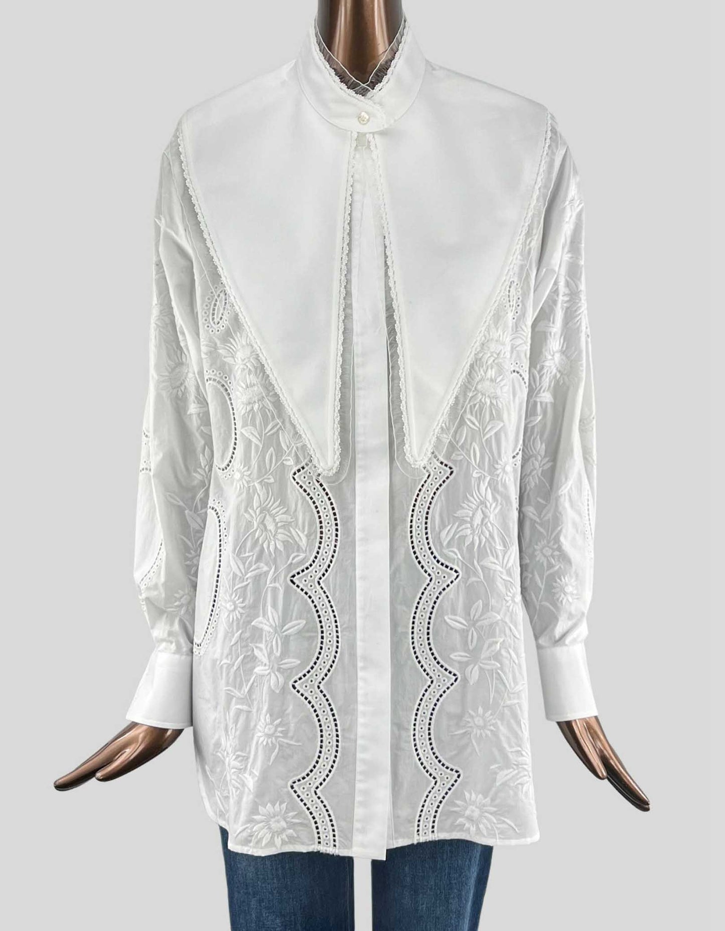 TORY BURCH Embroidered Poplin Top with Removable Collar - 6 US