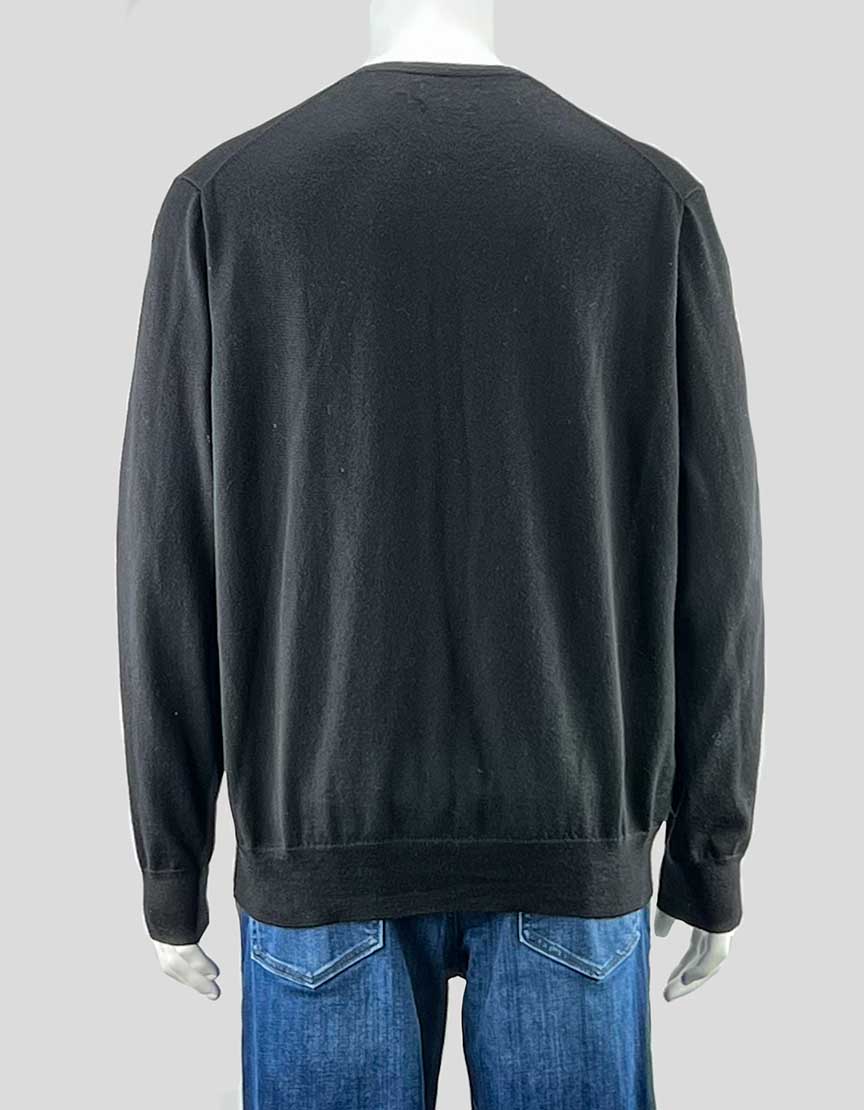 POLO RALPH LAUREN black merino wool v-neck sweater - X-Large