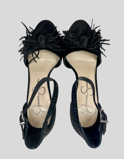 JESSICA SIMPSON Black Shimmer Stiletto with Pom detail - 7M US