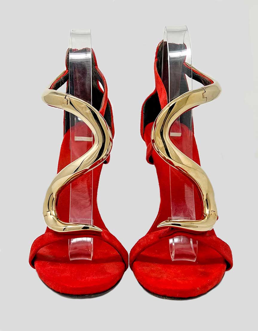 GIUSEPPE ZANOTTI Venere metallic-snake Open Toe Heels - 37.5 IT | 7.5 US