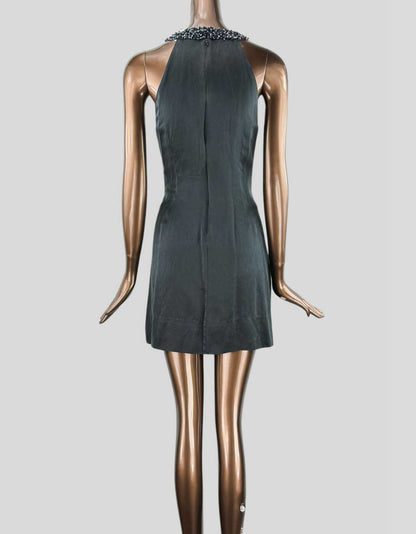 BCBG MAXAZRIA Halter Mini Dress Black Bead Embellished - 10 US