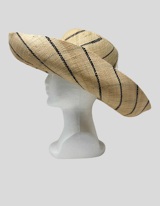 SHEBOBO 5" Wide Brim Striped Straw Hat 