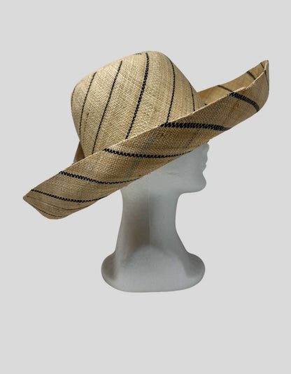 SHEBOBO 5" Wide Brim Striped Straw Hat w/ Tags - One Size