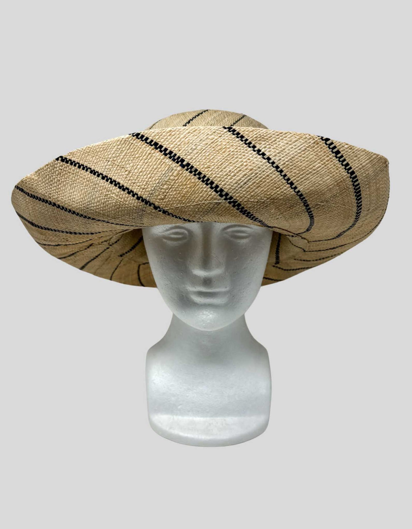SHEBOBO 5" Wide Brim Striped Straw Hat w/ Tags - One Size