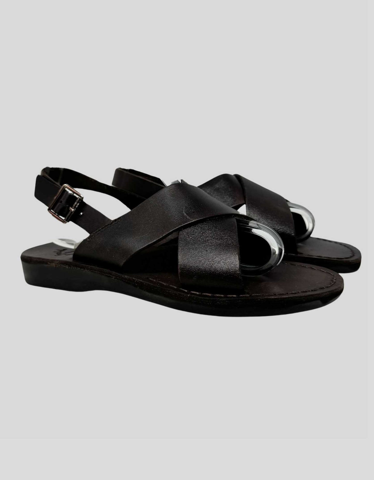 JERUSALEM SANDALS Leather Ankle Strap Flat Sandal - 40 EU | 8 US