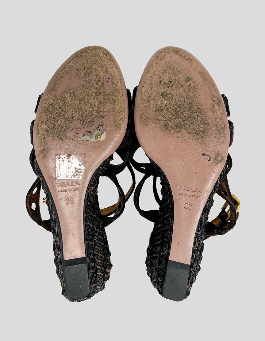 PRADA Camoscio strappy wedge sandals - 36 IT | 6 US