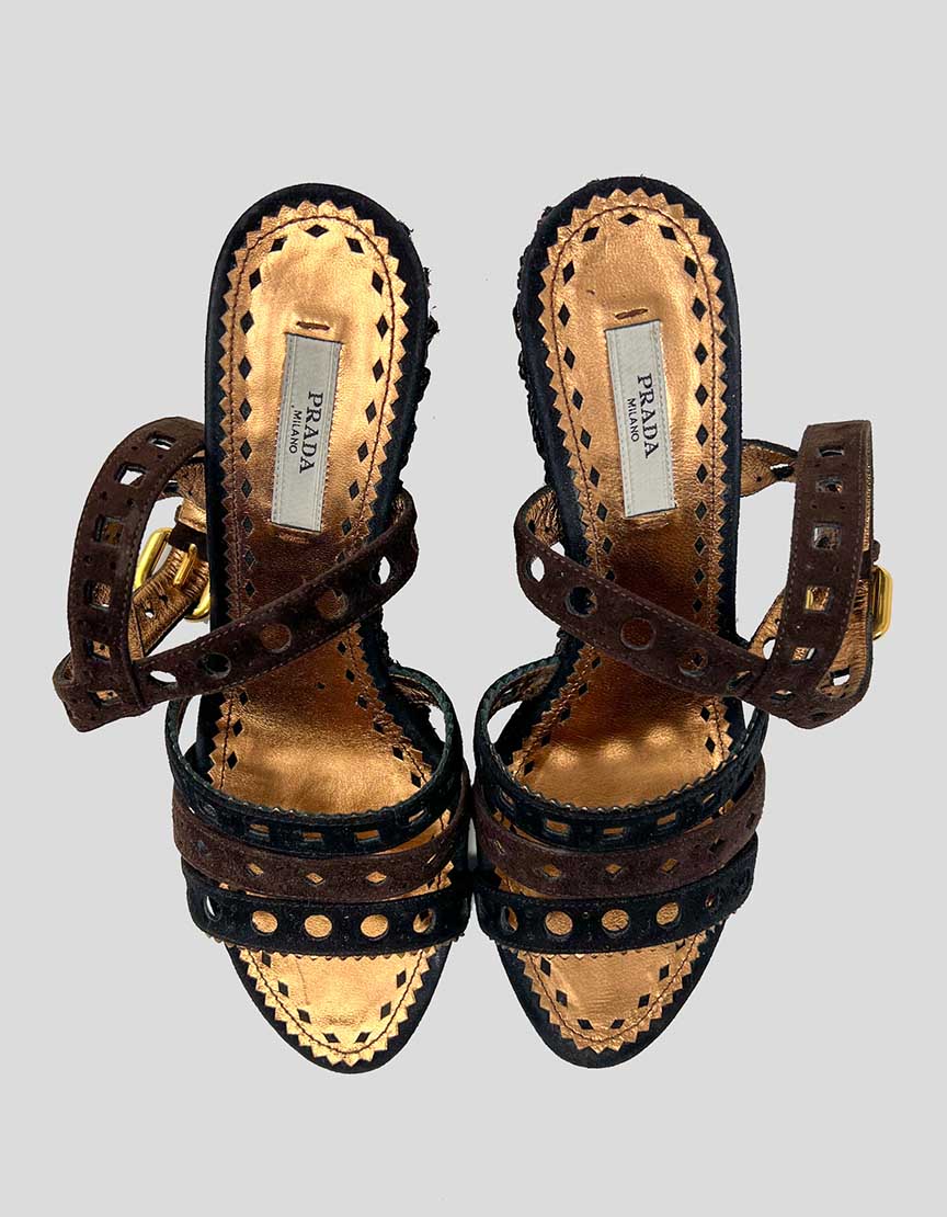 PRADA Camoscio strappy wedge sandals - 36 IT | 6 US