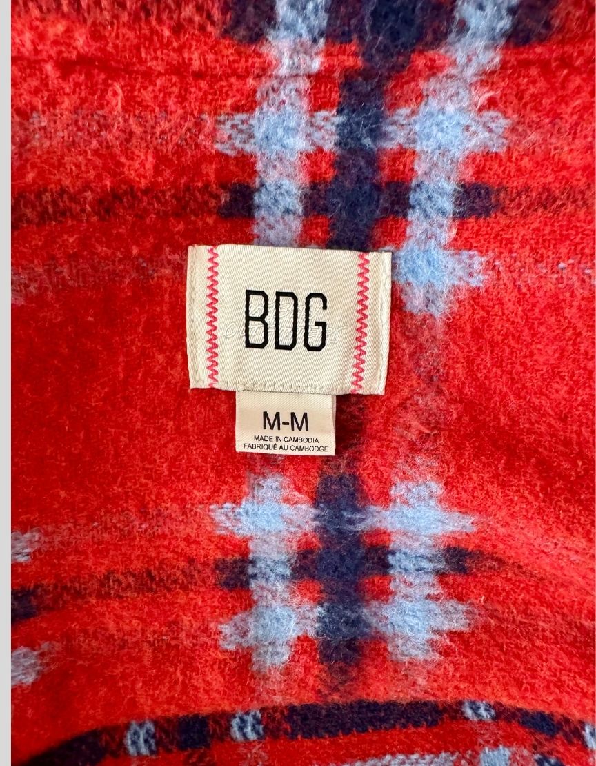 BDG Red Plaid Fleece Shirt Jacket - Medium