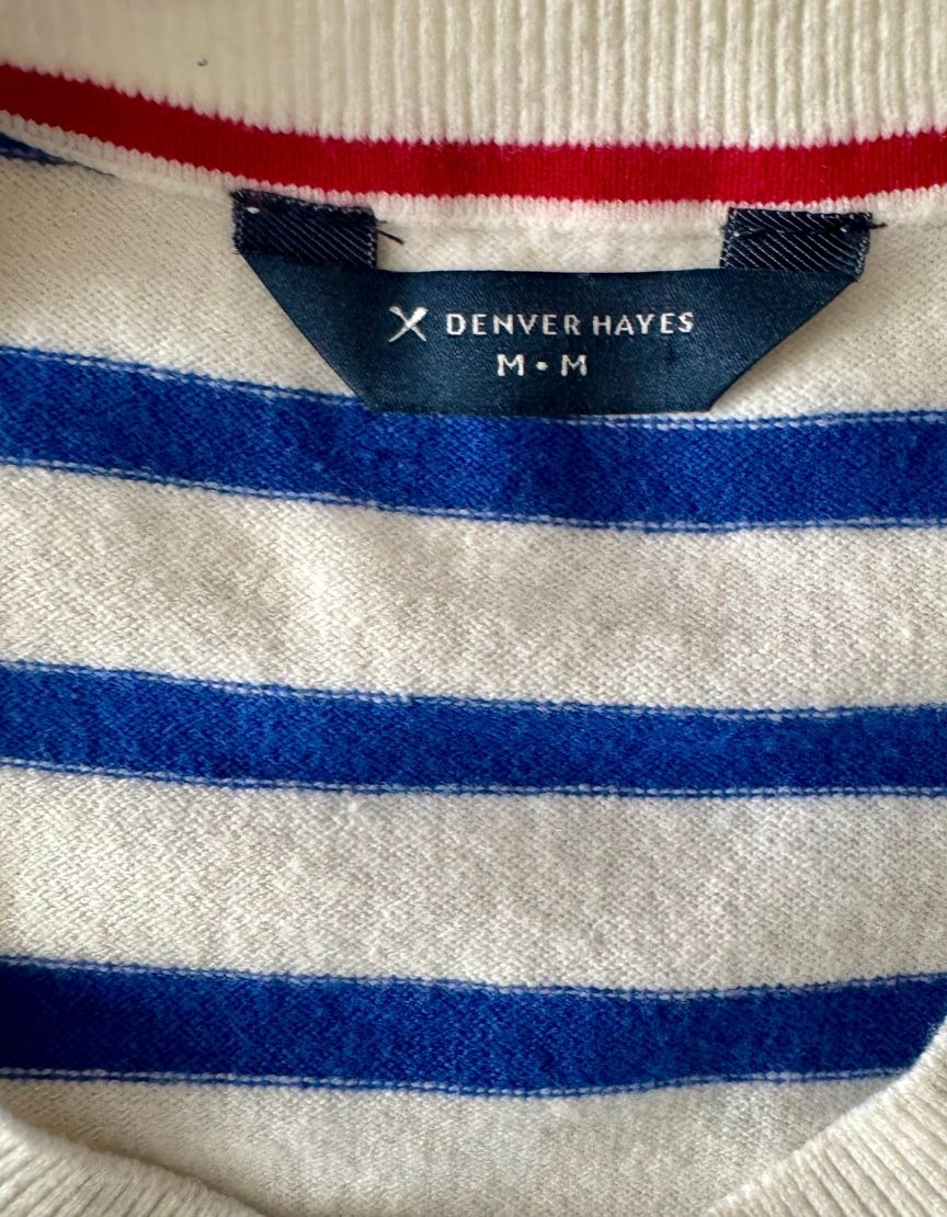 DENVER HAYES Blue Striped Crewneck Sweater - Medium