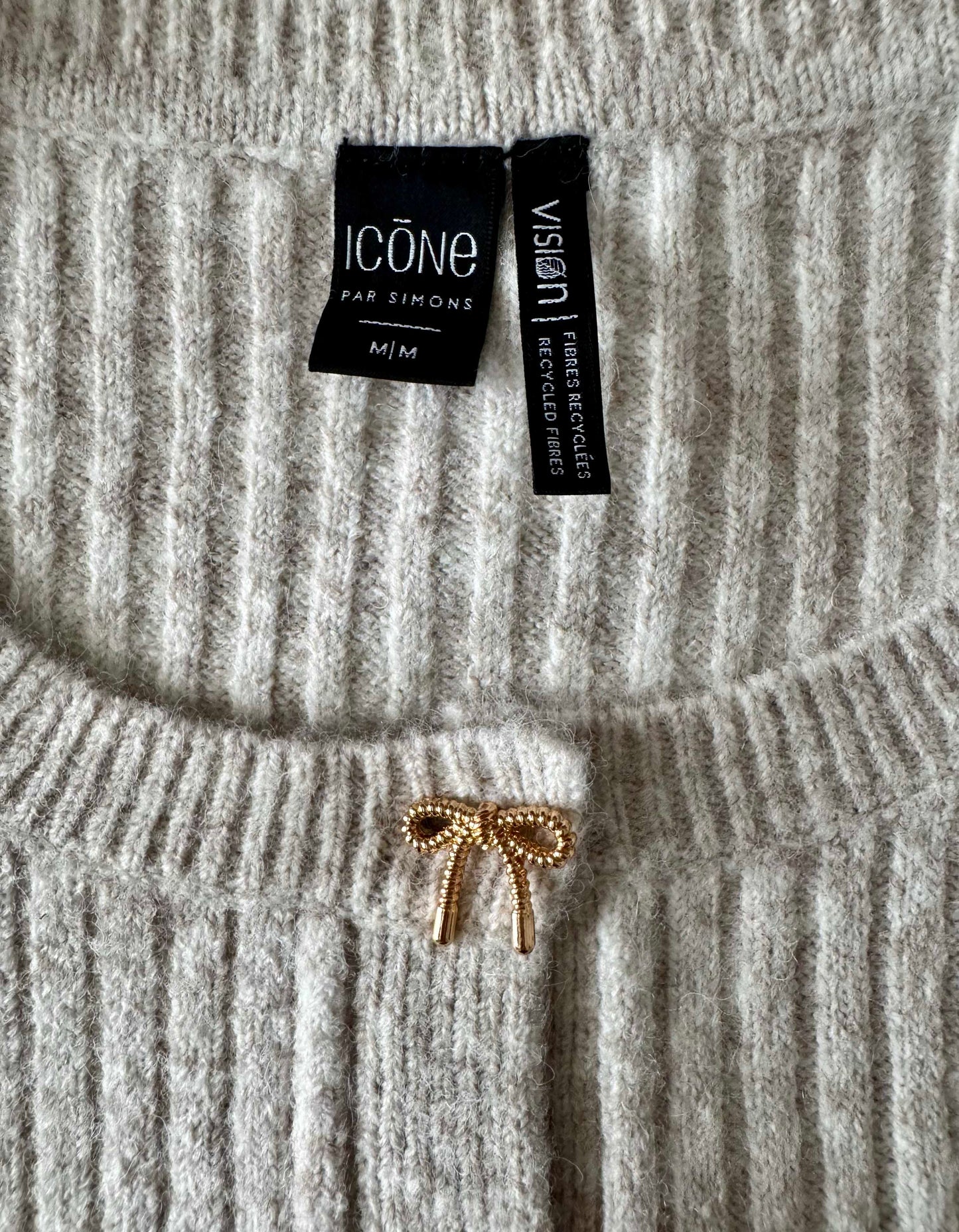 ICÔNE PAR SIMONS Bow Detail Ribbed Cardigan - Medium