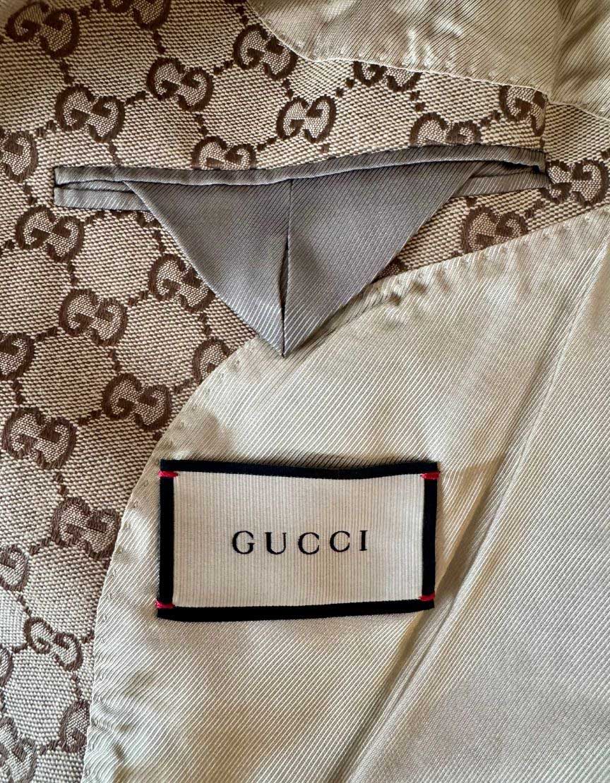 GUCCI GG Canvas Monogram Blazer with Leather Trim - 48 IT | 38 US