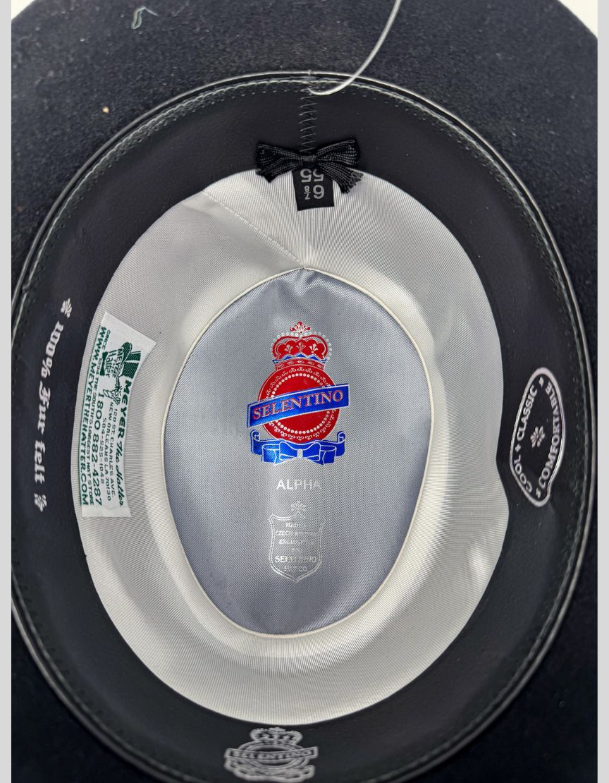 SELENTINO Alpha Black Felt Fedora with Feather Accent w/ Tags - Small