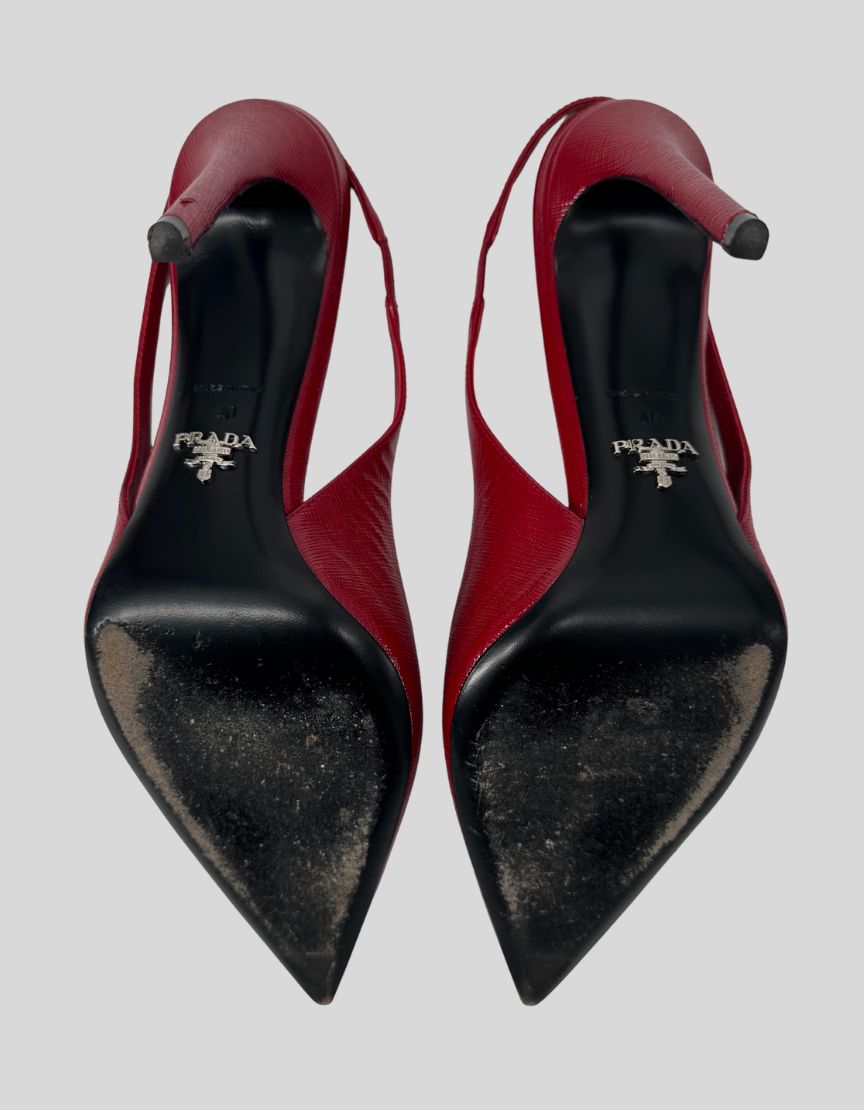 PRADA Saffiano Patent Slingback Pumps - 40 IT | 10 US