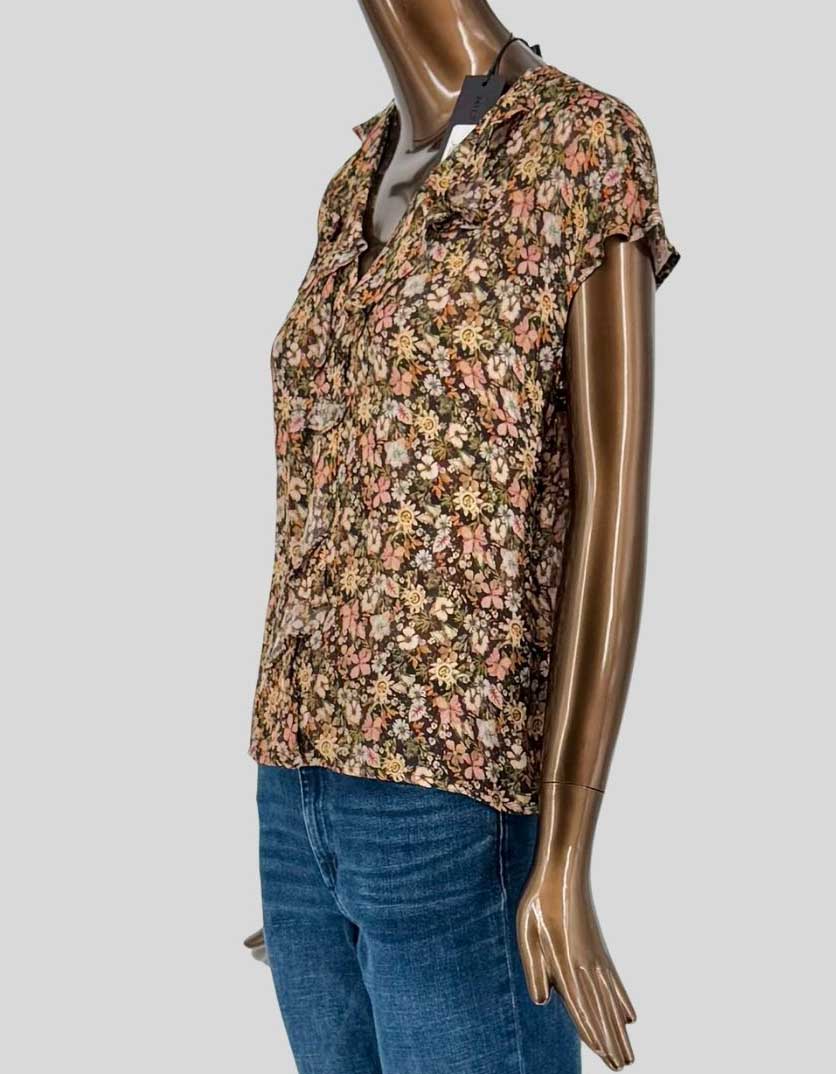 HILTON HOLLIS Brown Floral Ruffle Front Blouse w/ Tags - X-Small