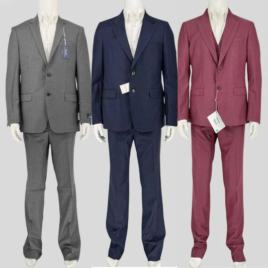 Designer suits from Hollywood productions - gray, navy, and burgundy suits under $500