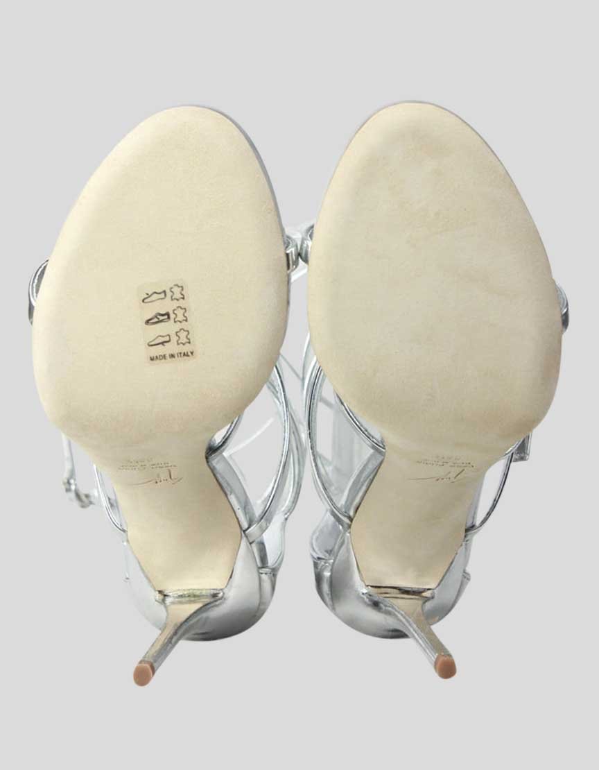 Giuseppe Zanotti Silver Leather Super Harmony Sandals Size 38.5