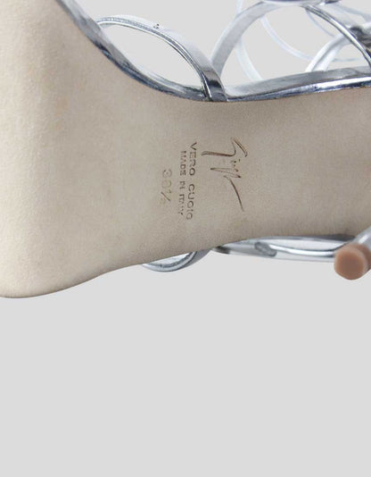 Giuseppe Zanotti Silver Leather Super Harmony Sandals Size 38.5