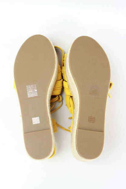 Sigerson Morrison Cosie Yellow Espadrille Wedge Sandal With Woven Raffia Platform Size 10B