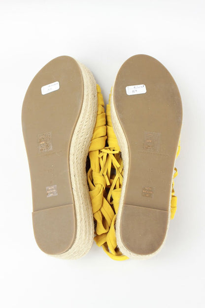 Sigerson Morrison Cosie Espadrille Wedge Sandal With Woven Raffia Platform Yellow 10B