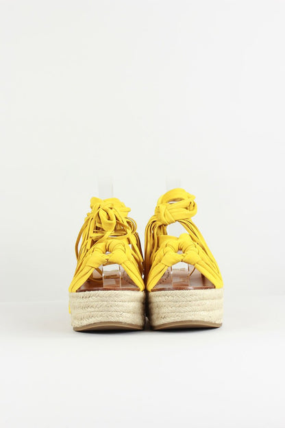 Sigerson Morrison Cosie Espadrille Wedge Sandal With Woven Raffia Platform Yellow 9 B