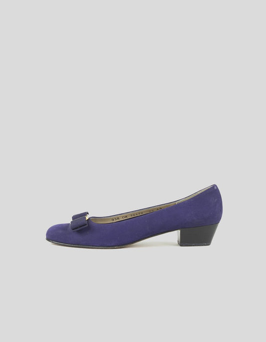 Salvatore Ferragamo Purple Suede Low Heel Pumps 7.5AA