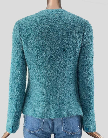 Courrèges Turquoise Wool Cardigan Blazer Small