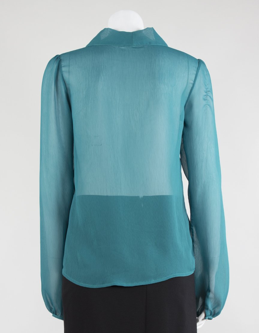 Myne Green Sheer Silk Blouse With Bishop Sleeves Size Small