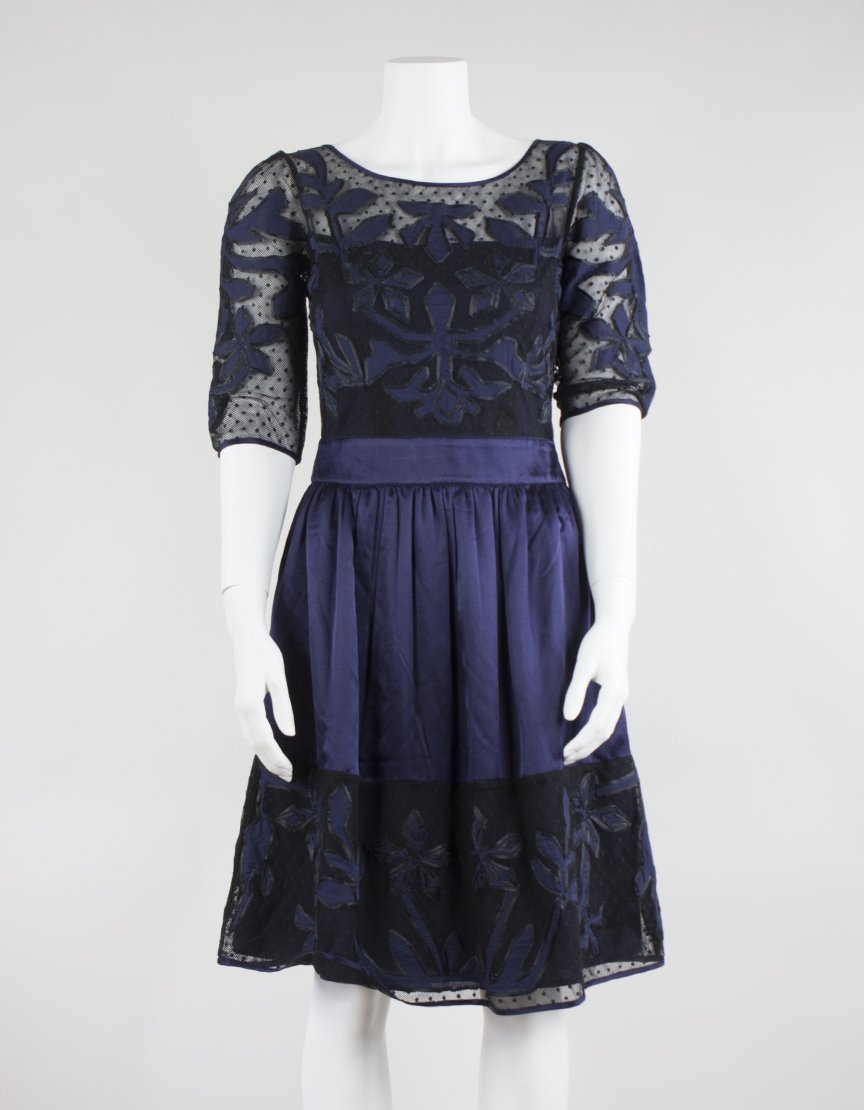 Alice By Temperley Floria Navy Mix Lace Short Dress - 4 US