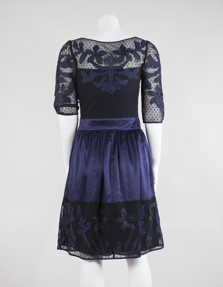 Alice By Temperley Floria Navy Mix Lace Short Dress - 4 US