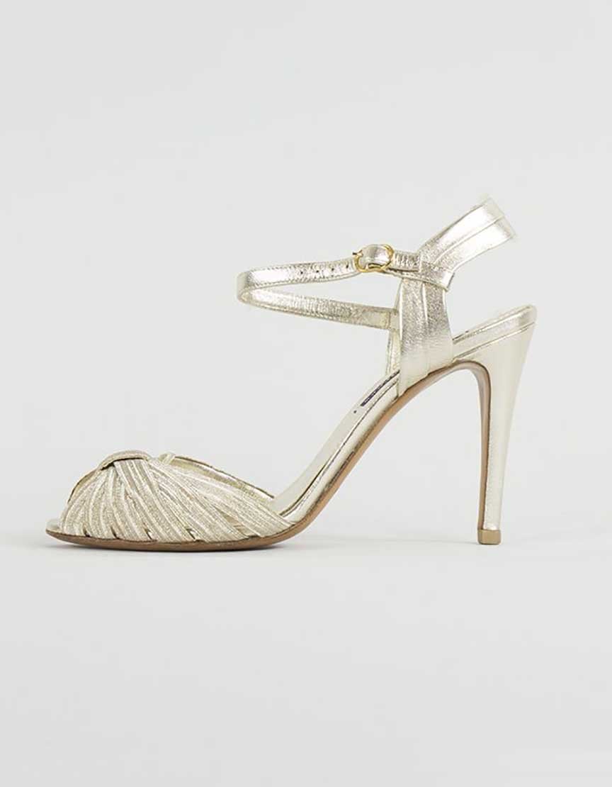 Ralph Lauren Collection Gold Tone Peep Toe Evening Sandals - 8.5B US