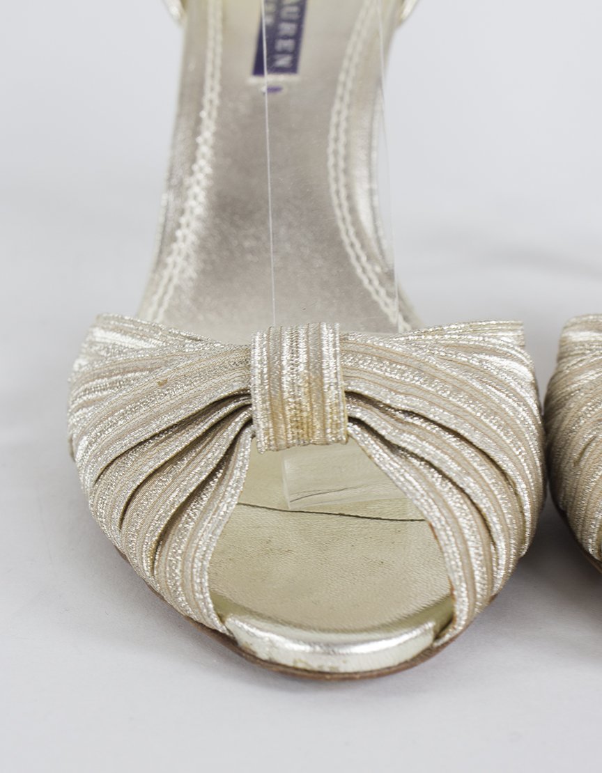 Ralph Lauren Collection Gold Tone Peep Toe Evening Sandals - 8.5B US