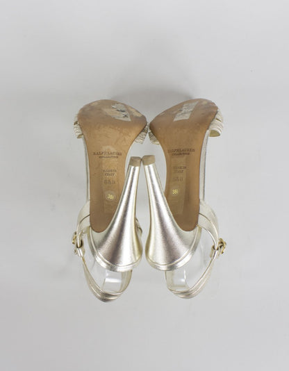 Ralph Lauren Collection Gold Tone Peep Toe Evening Sandals - 8.5B US
