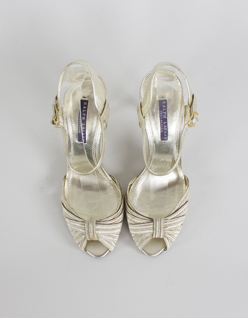 Ralph Lauren Collection Gold Tone Peep Toe Evening Sandals - 8.5B US