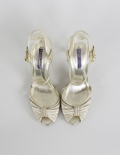 Ralph Lauren Collection Gold Tone Peep Toe Evening Sandals - 8.5B US
