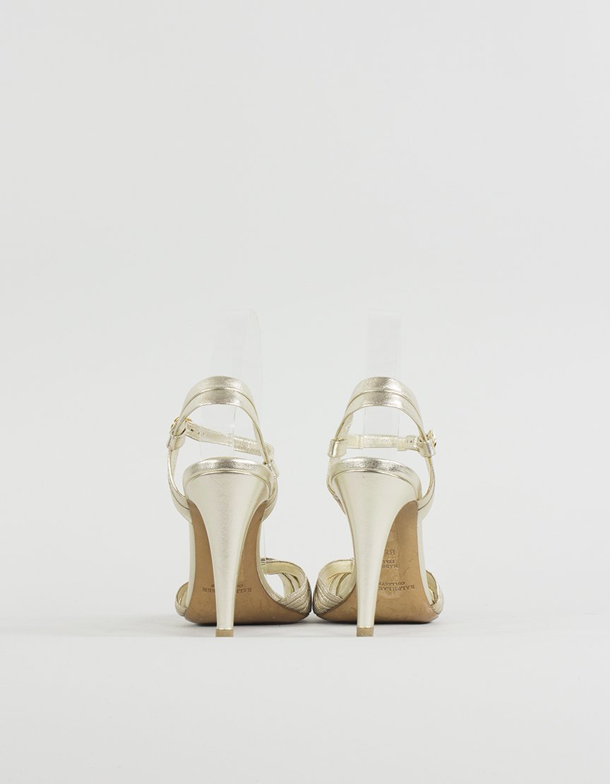 Ralph Lauren Collection Gold Tone Peep Toe Evening Sandals - 8.5B US