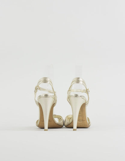 Ralph Lauren Collection Gold Tone Peep Toe Evening Sandals - 8.5B US