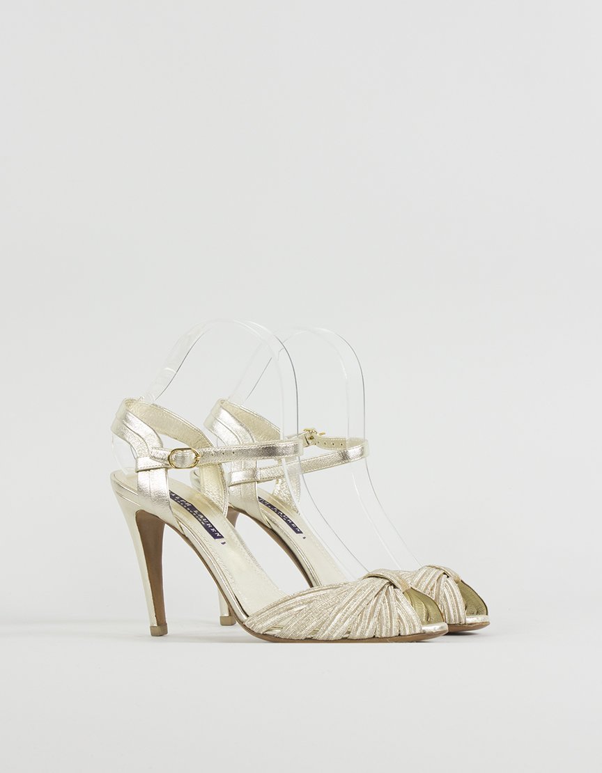 Ralph Lauren Collection Gold Tone Peep Toe Evening Sandals - 8.5B US